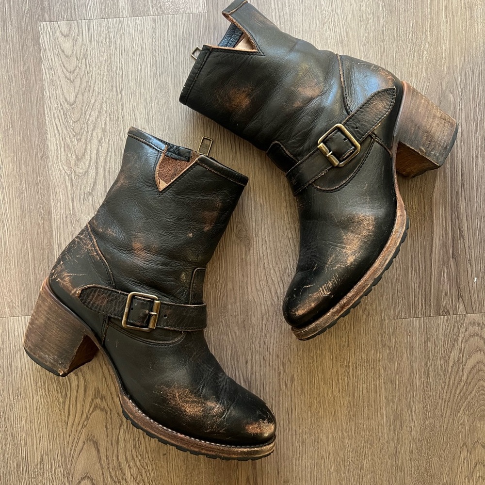 Freebird Distressed Leather Biker Boot Mid Calf